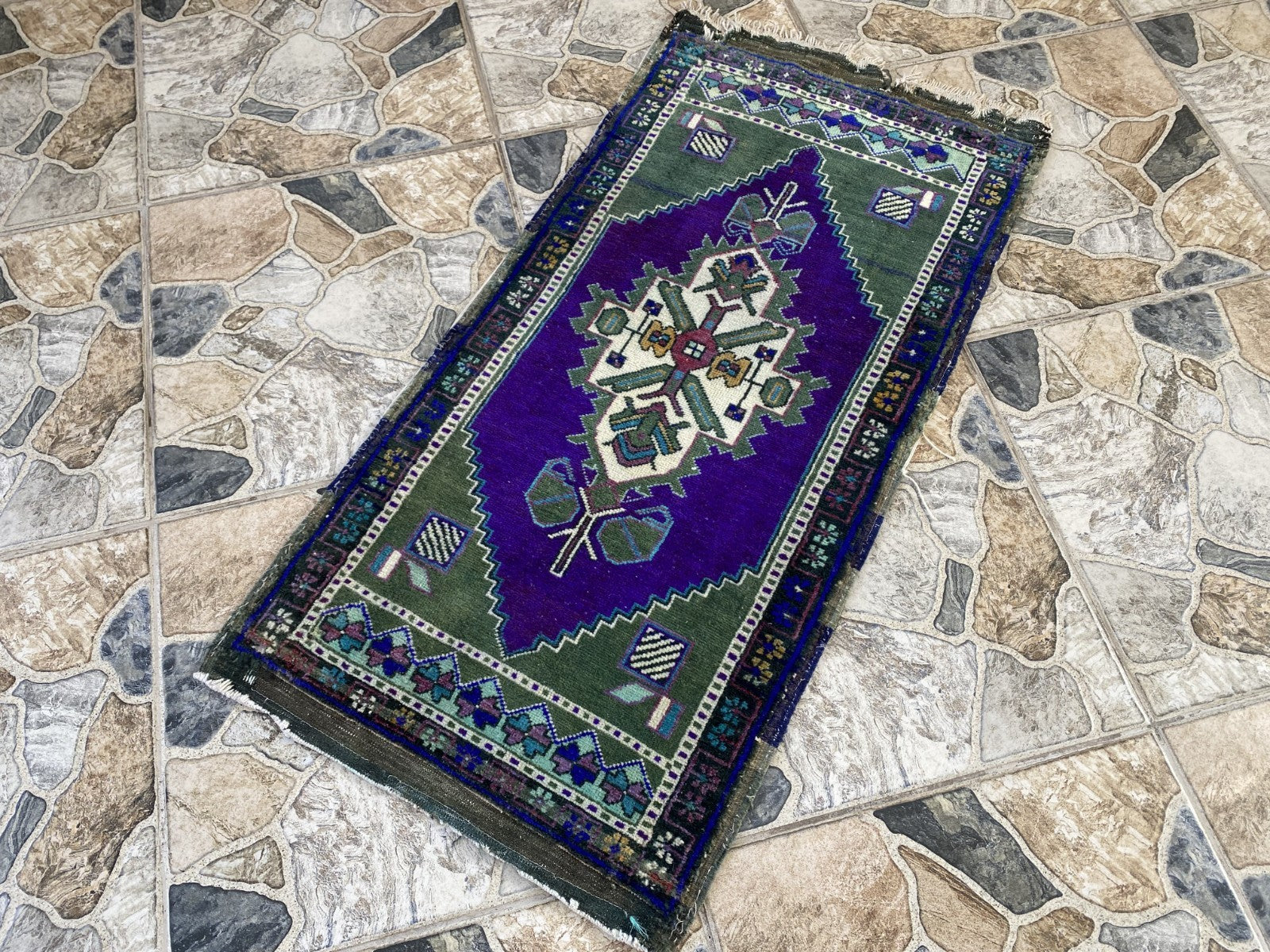 Handmade Vintage Anatolian Rug 1.7x3.3 Tribal Wool Turkish Small Purple Carpet