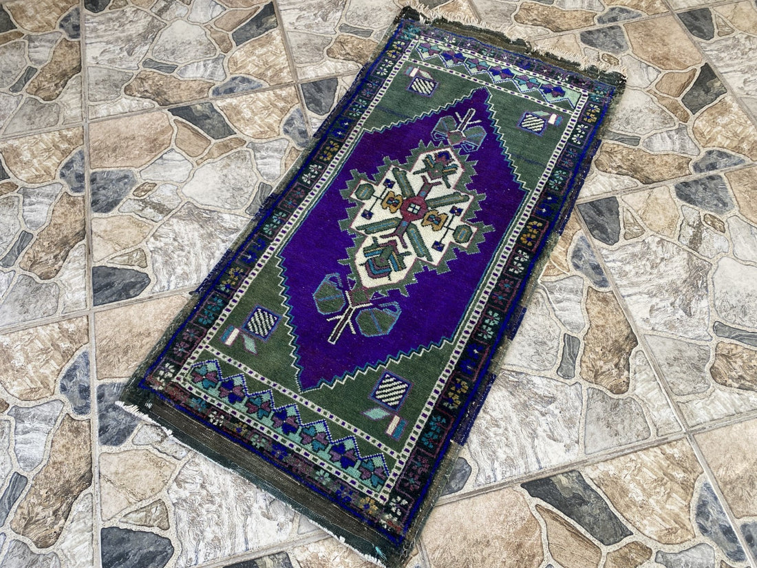 Handmade Vintage Anatolian Rug 1.7x3.3 Tribal Wool Turkish Small Purple Carpet