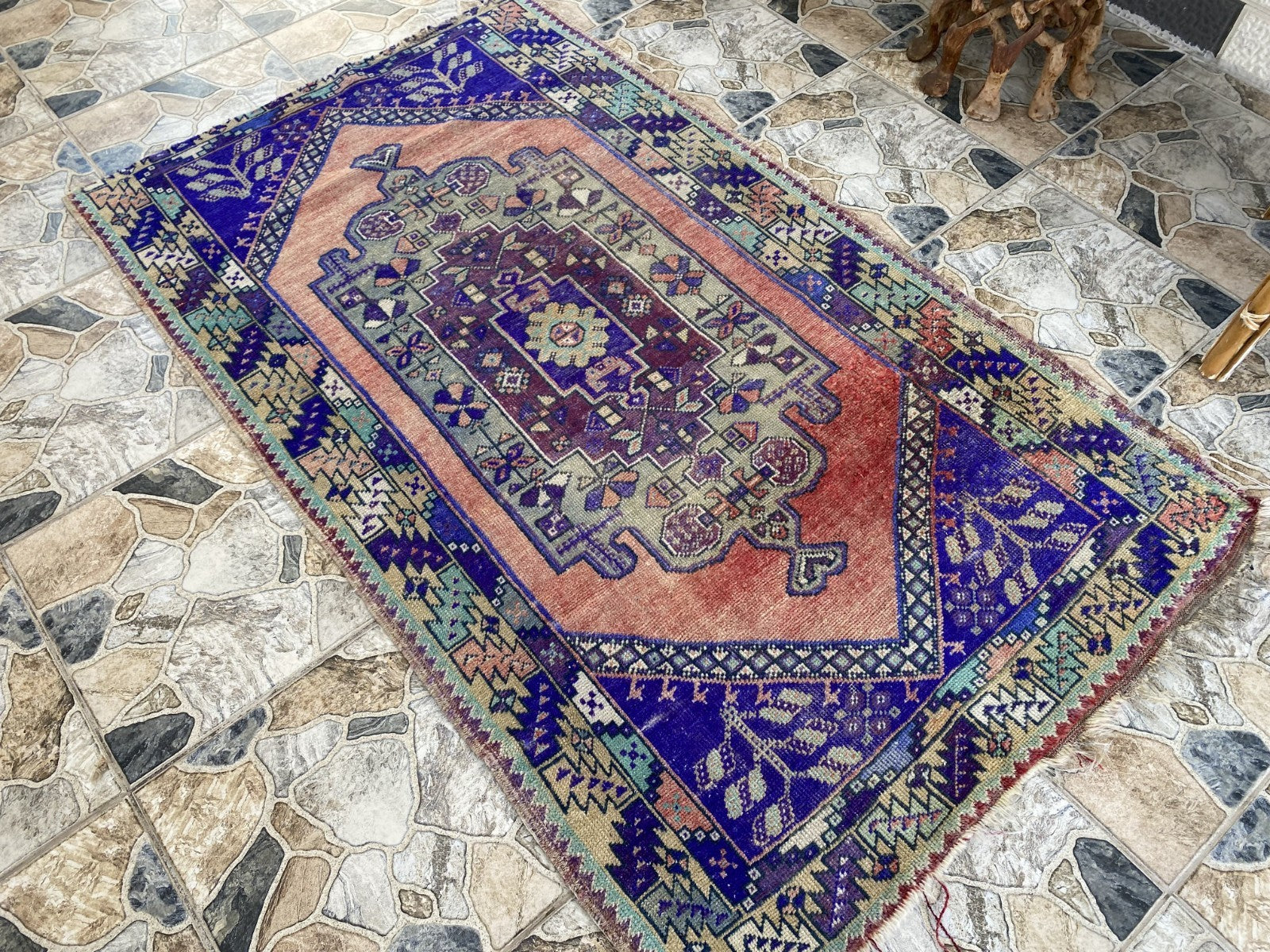 3.5 x 6 ft Vintage Turkish Rug | Hand-Knotted Wool Distressed Antique Area Rug