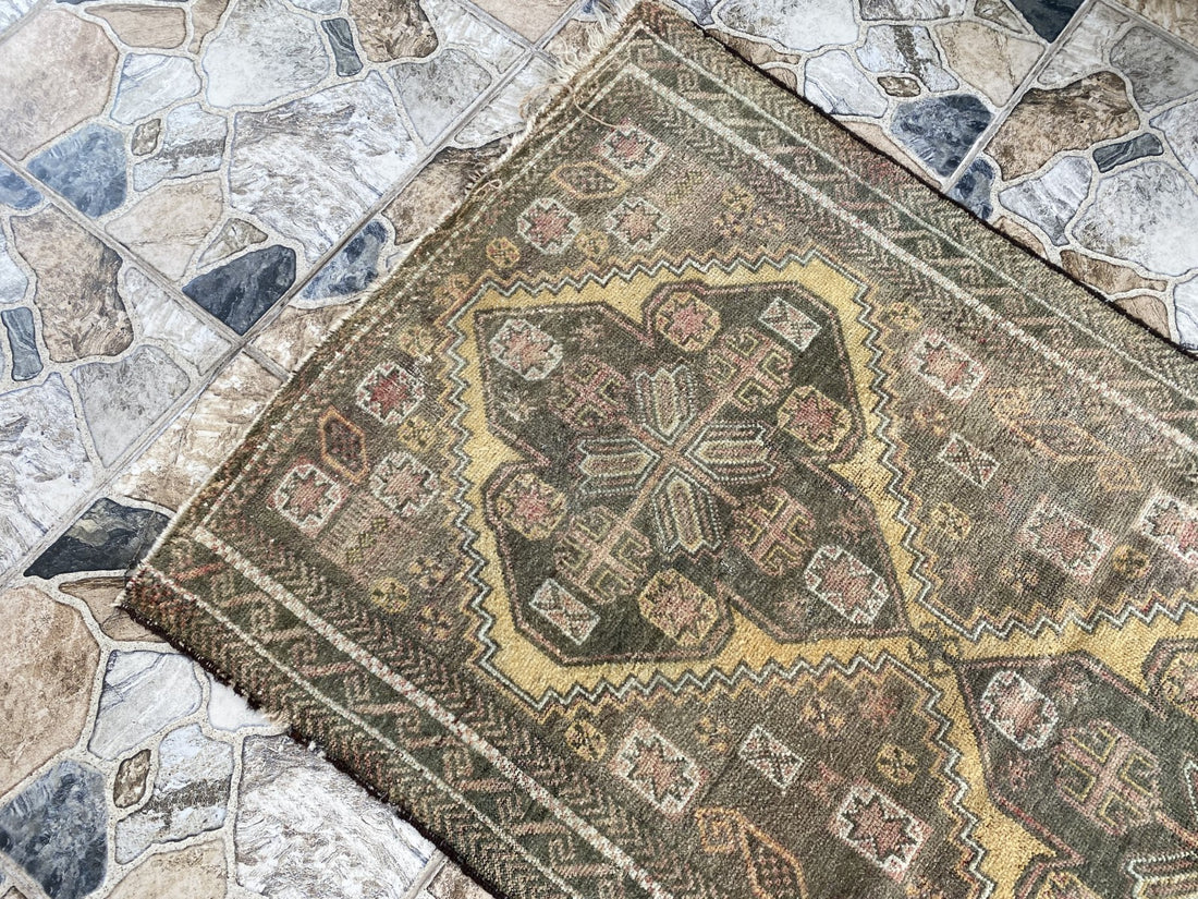 Vintage Persian Beluch Rug, Small Tribal Wool Handmade Oriental Carpet 2.6x4.5ft