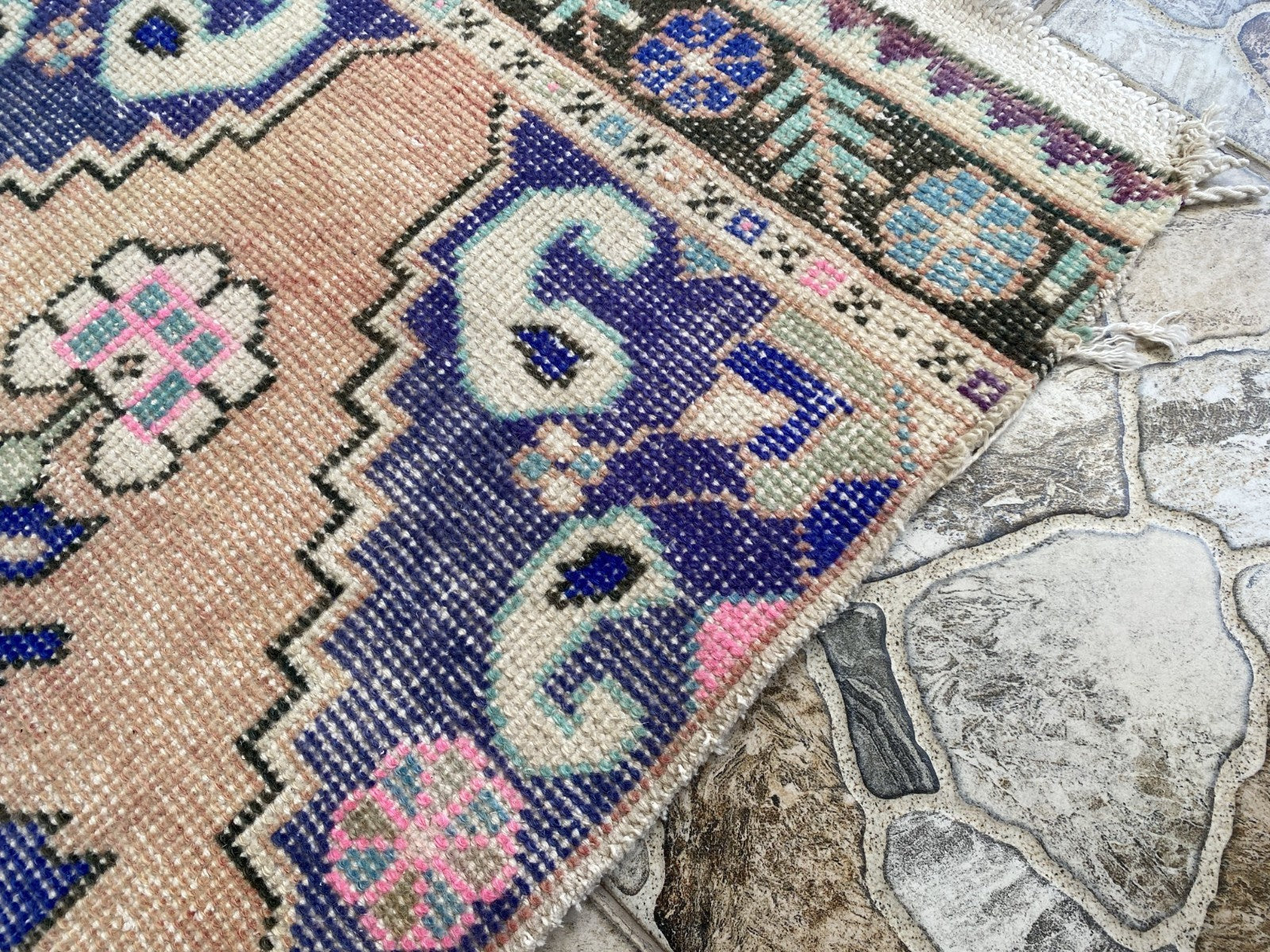 Geometric Turkish Vintage Rug, Runner Farmhouse Anatolian Tribal Village Rug 2x9