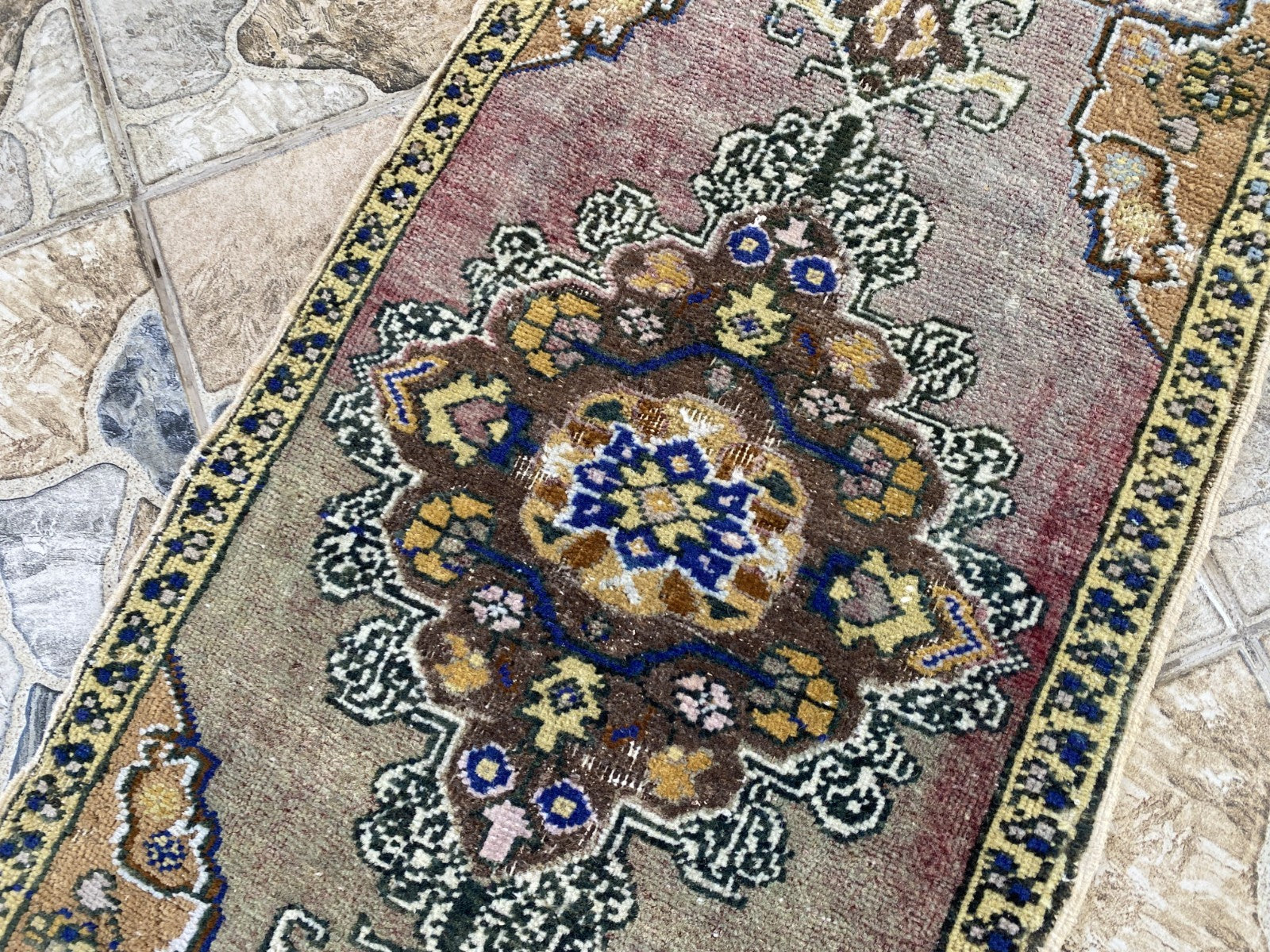 Geometric Turkish Vintage Rug Small Farmhouse Anatolian Tribal Village Rug 1.6x3