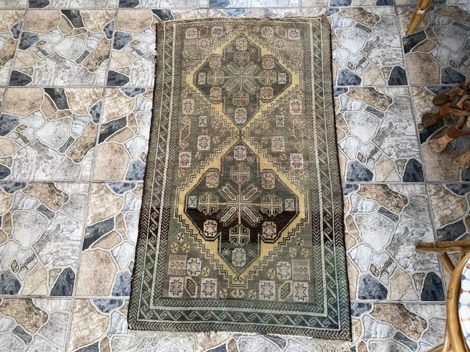 Vintage Persian Beluch Rug, Small Tribal Wool Handmade Oriental Carpet 2.6x4.5ft