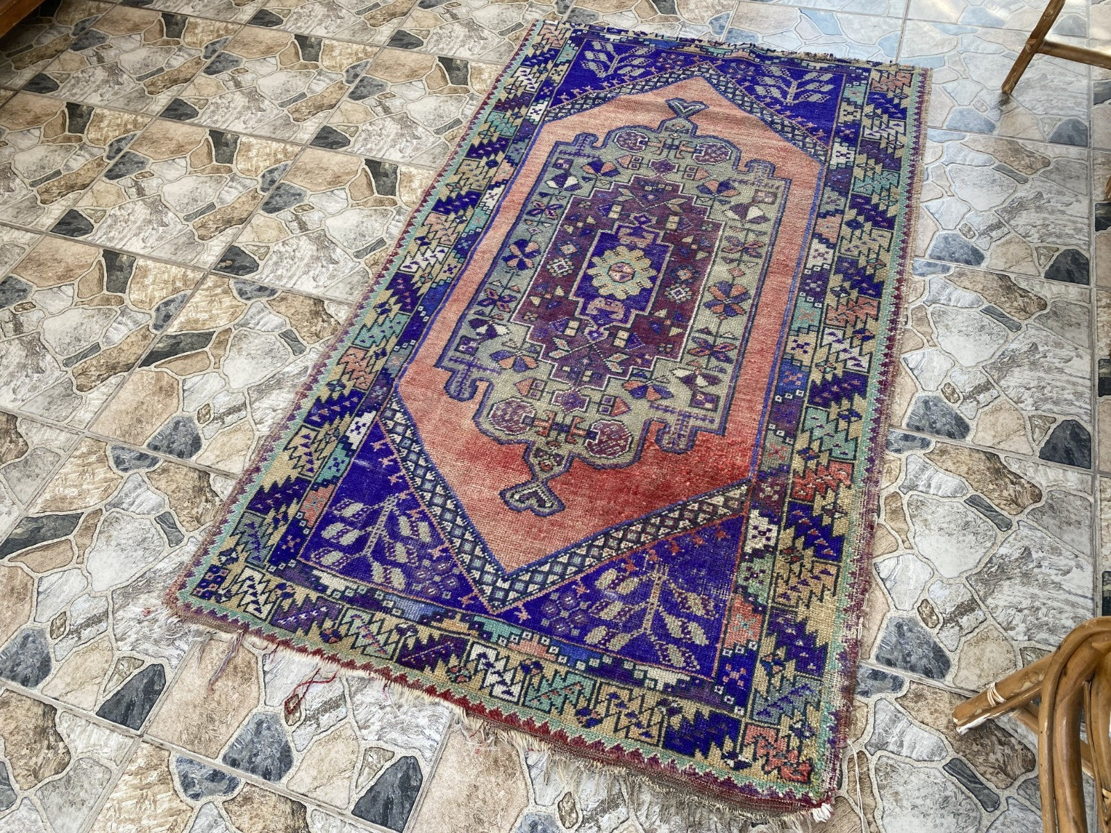 3.5 x 6 ft Vintage Turkish Rug | Hand-Knotted Wool Distressed Antique Area Rug