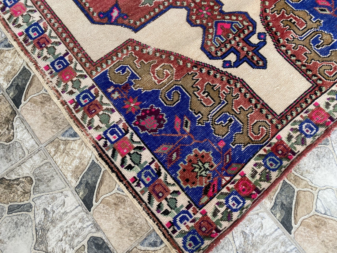 Vintage Turkish Area Rug | 4.3 x 7.3 ft Hand-Knotted Wool Distressed Antique Rug