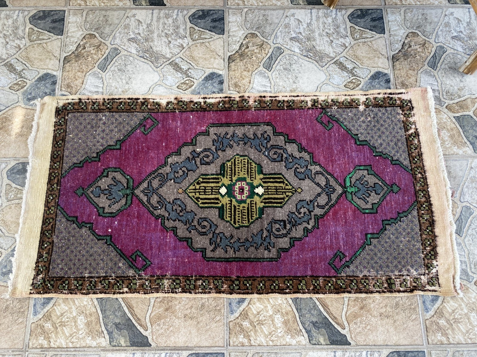 Geometric Turkish Vintage Rug Small Farmhouse Anatolian Tribal Village Rug 1.7x3