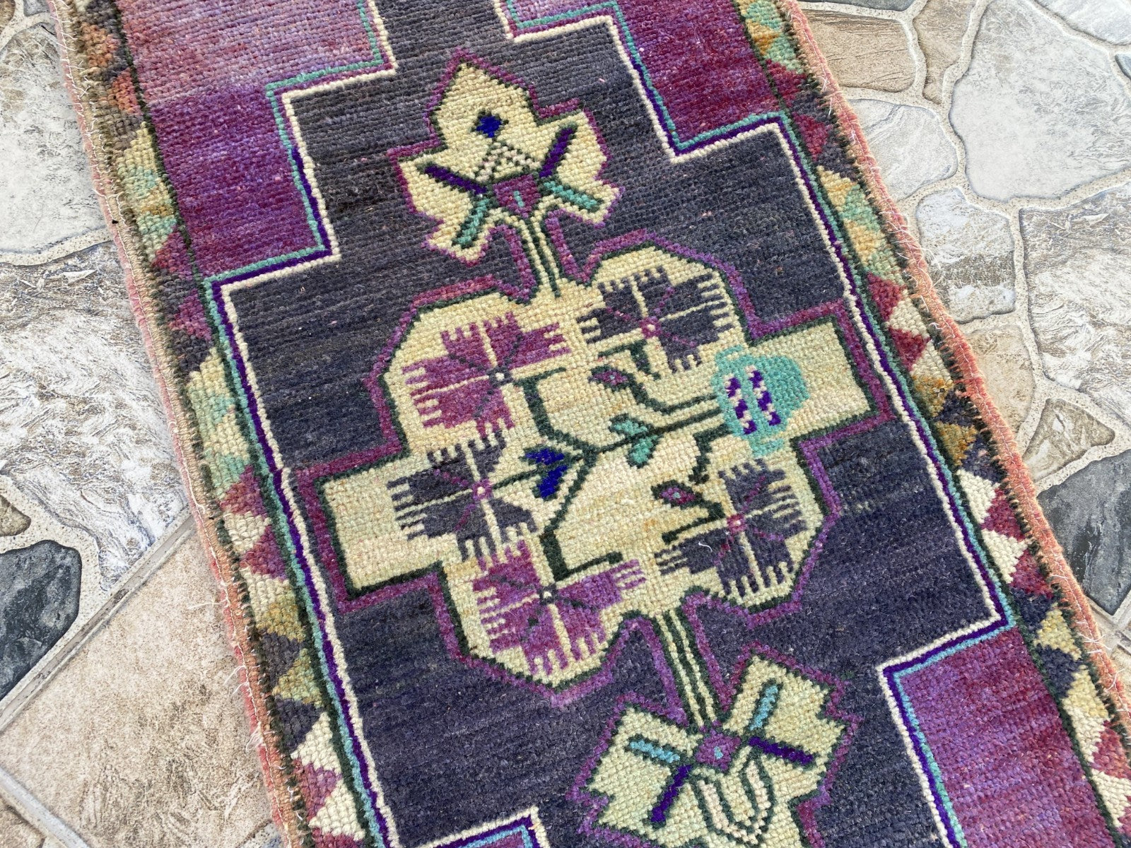 Handmade Turkish Vintage Rug | 1960s Tribal Wool Farmhouse Antique Small Carpet