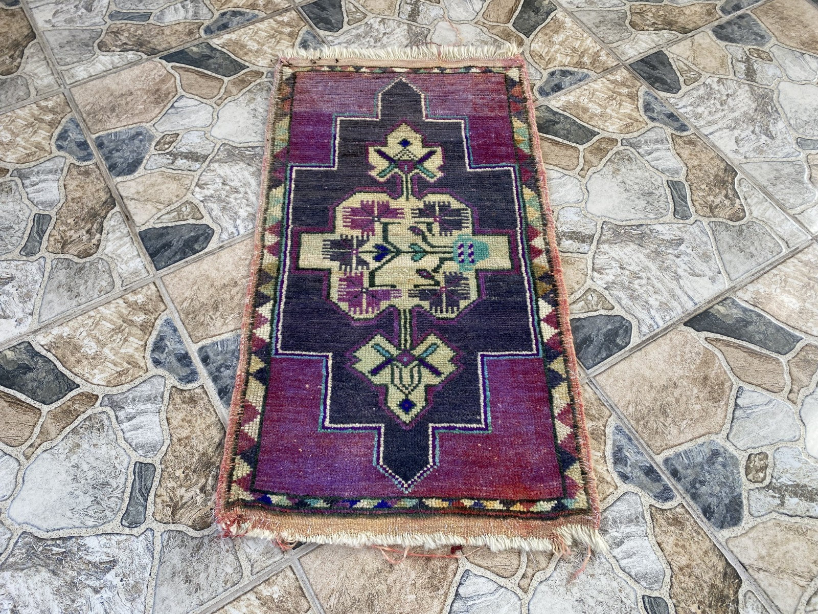 Handmade Turkish Vintage Rug | 1960s Tribal Wool Farmhouse Antique Small Carpet