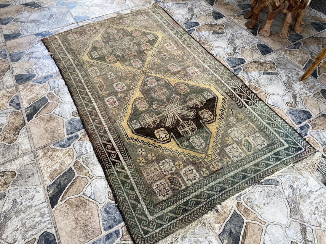 Vintage Persian Beluch Rug, Small Tribal Wool Handmade Oriental Carpet 2.6x4.5ft