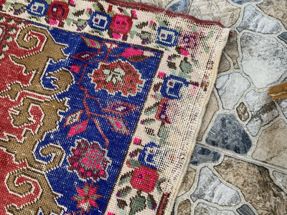 Vintage Turkish Area Rug | 4.3 x 7.3 ft Hand-Knotted Wool Distressed Antique Rug