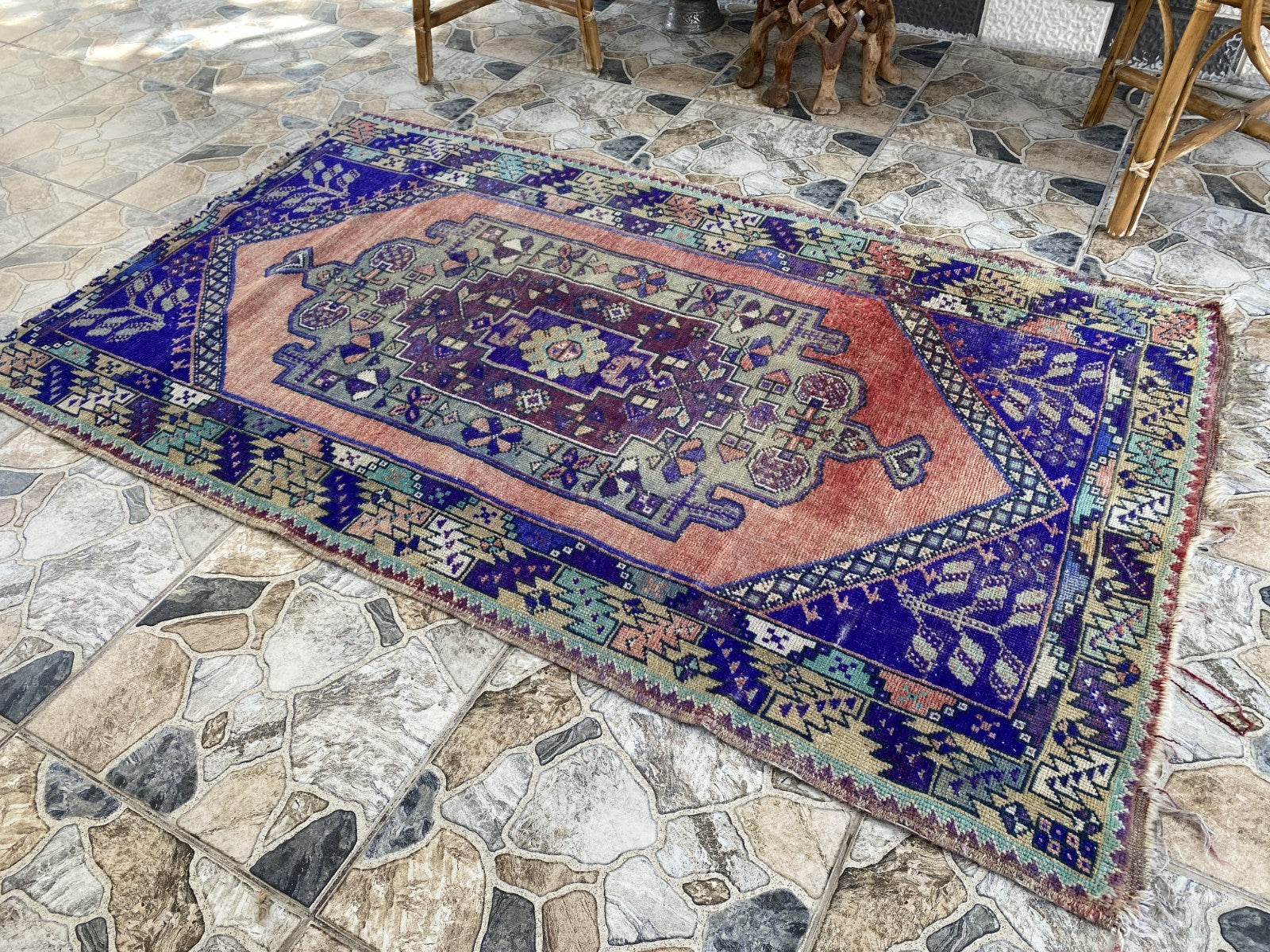 3.5 x 6 ft Vintage Turkish Rug | Hand-Knotted Wool Distressed Antique Area Rug