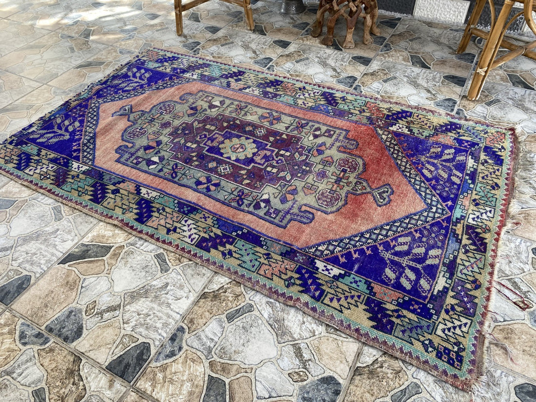 3.5 x 6 ft Vintage Turkish Rug | Hand-Knotted Wool Distressed Antique Area Rug