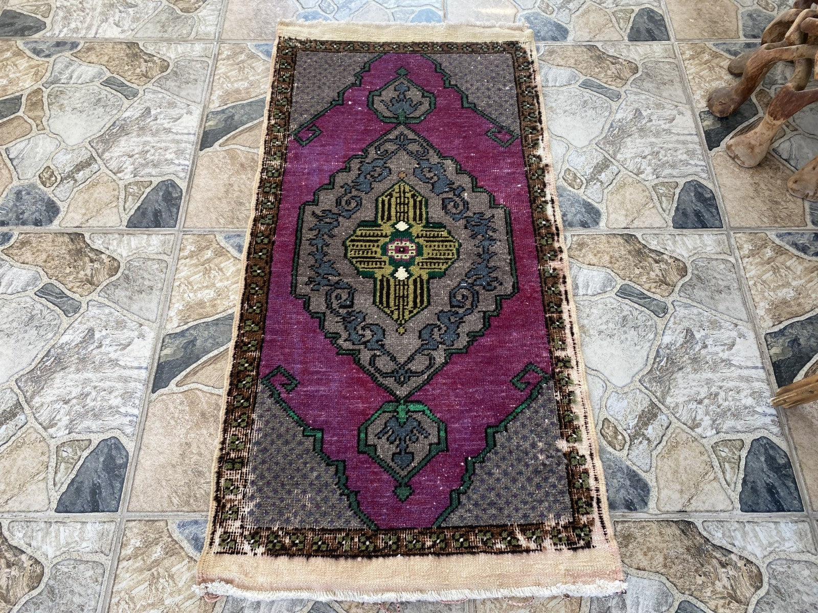 Geometric Turkish Vintage Rug Small Farmhouse Anatolian Tribal Village Rug 1.7x3