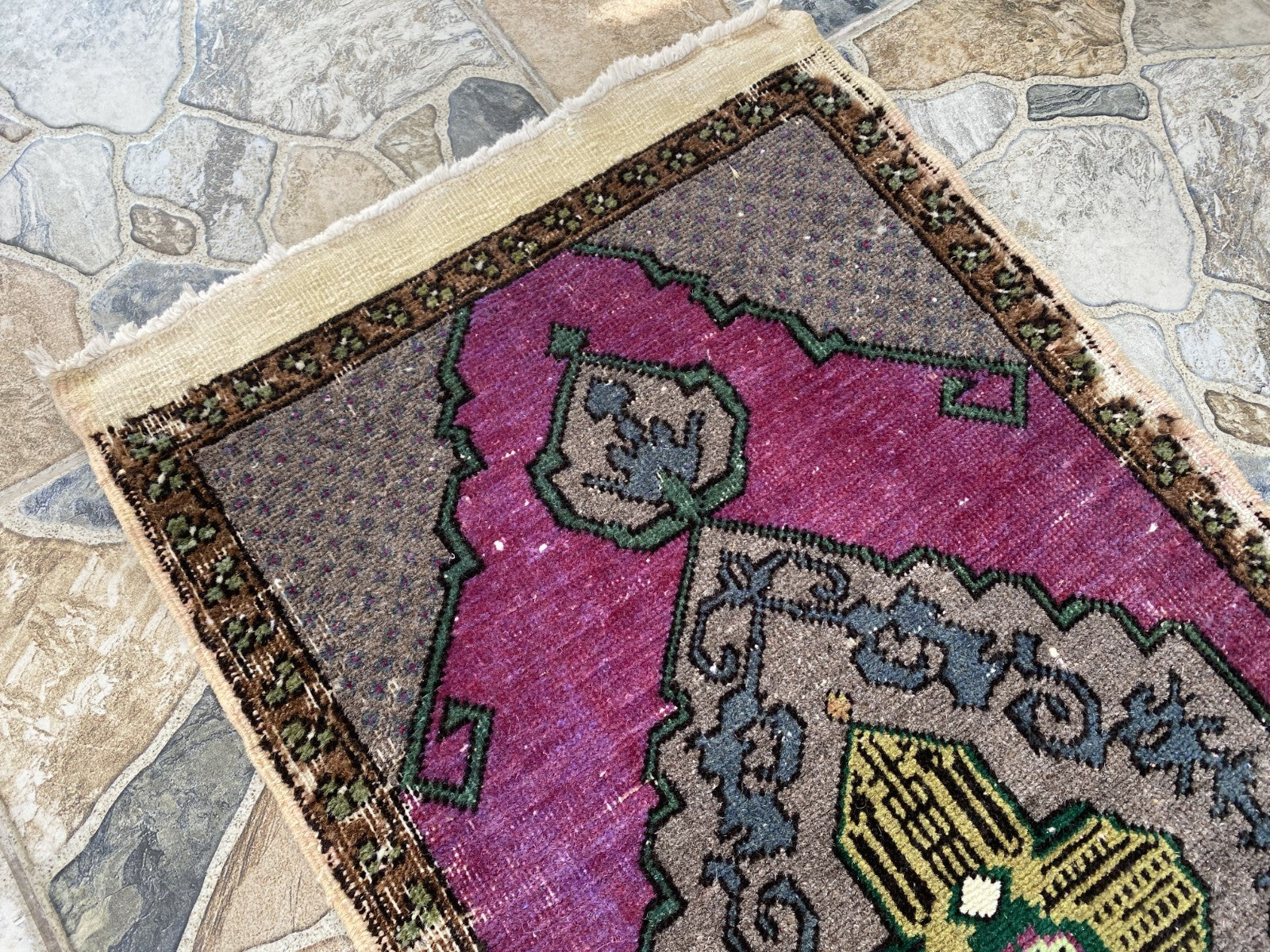 Geometric Turkish Vintage Rug Small Farmhouse Anatolian Tribal Village Rug 1.7x3