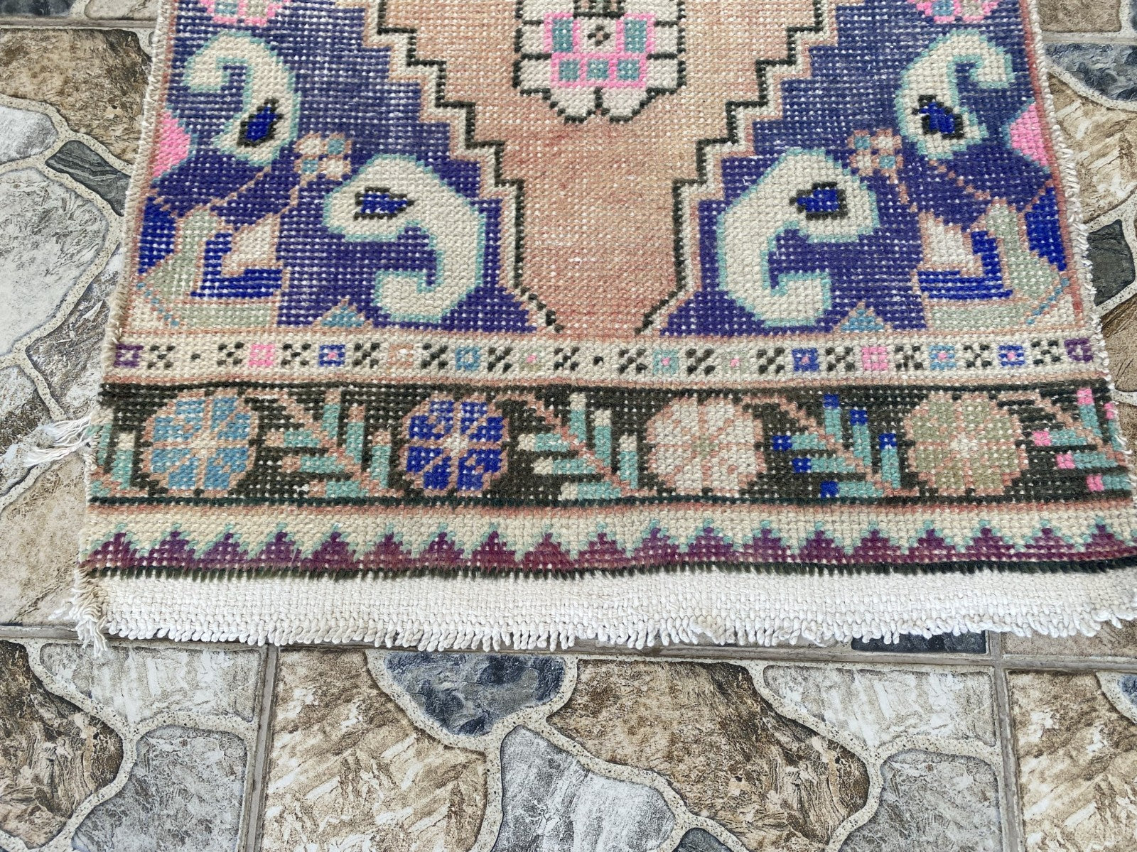 Geometric Turkish Vintage Rug, Runner Farmhouse Anatolian Tribal Village Rug 2x9