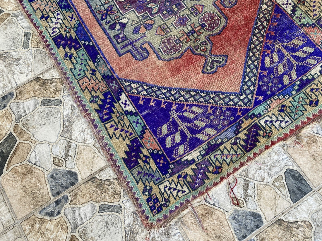 3.5 x 6 ft Vintage Turkish Rug | Hand-Knotted Wool Distressed Antique Area Rug