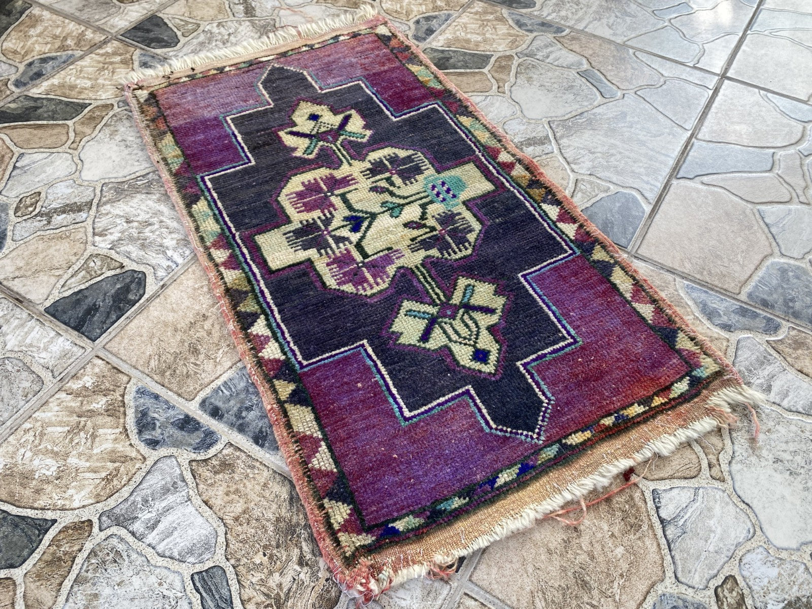 Handmade Turkish Vintage Rug | 1960s Tribal Wool Farmhouse Antique Small Carpet