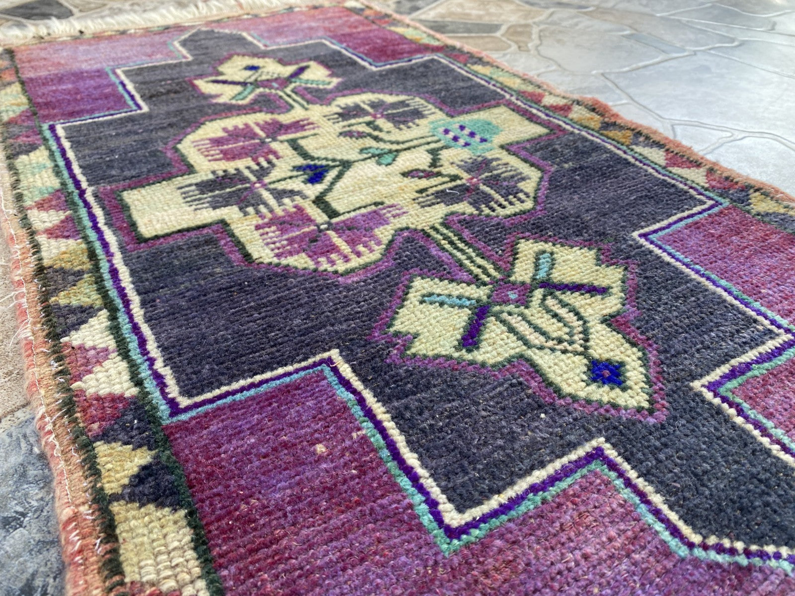 Handmade Turkish Vintage Rug | 1960s Tribal Wool Farmhouse Antique Small Carpet