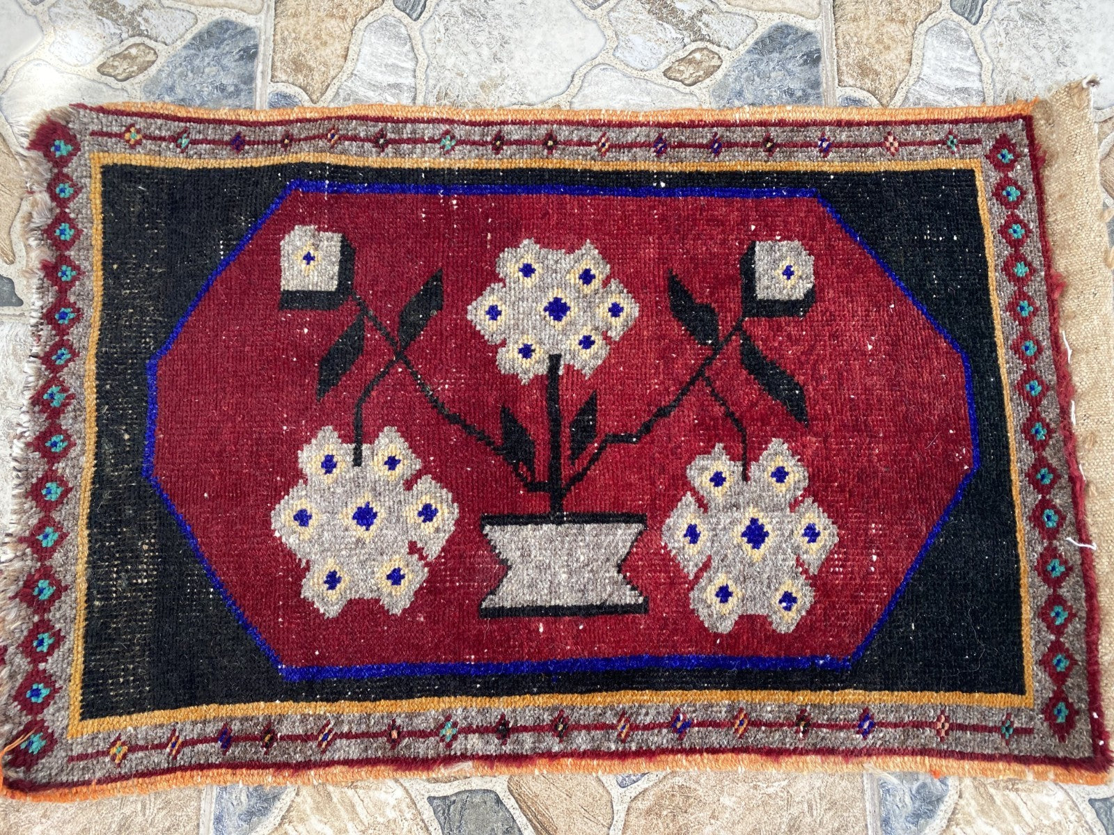 Vintage Turkish Accent Rug, Tribal Handmade Anatolian Small 1970s Red 1.7x2.6 ft