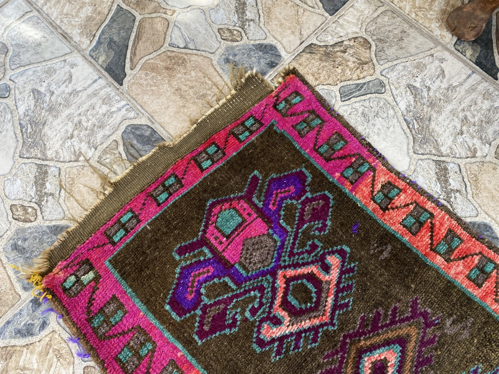 Turkish Vintage Small Rug Tribal Handmade Anatolian Kurdish Maroon 1970s 1.8x2.7