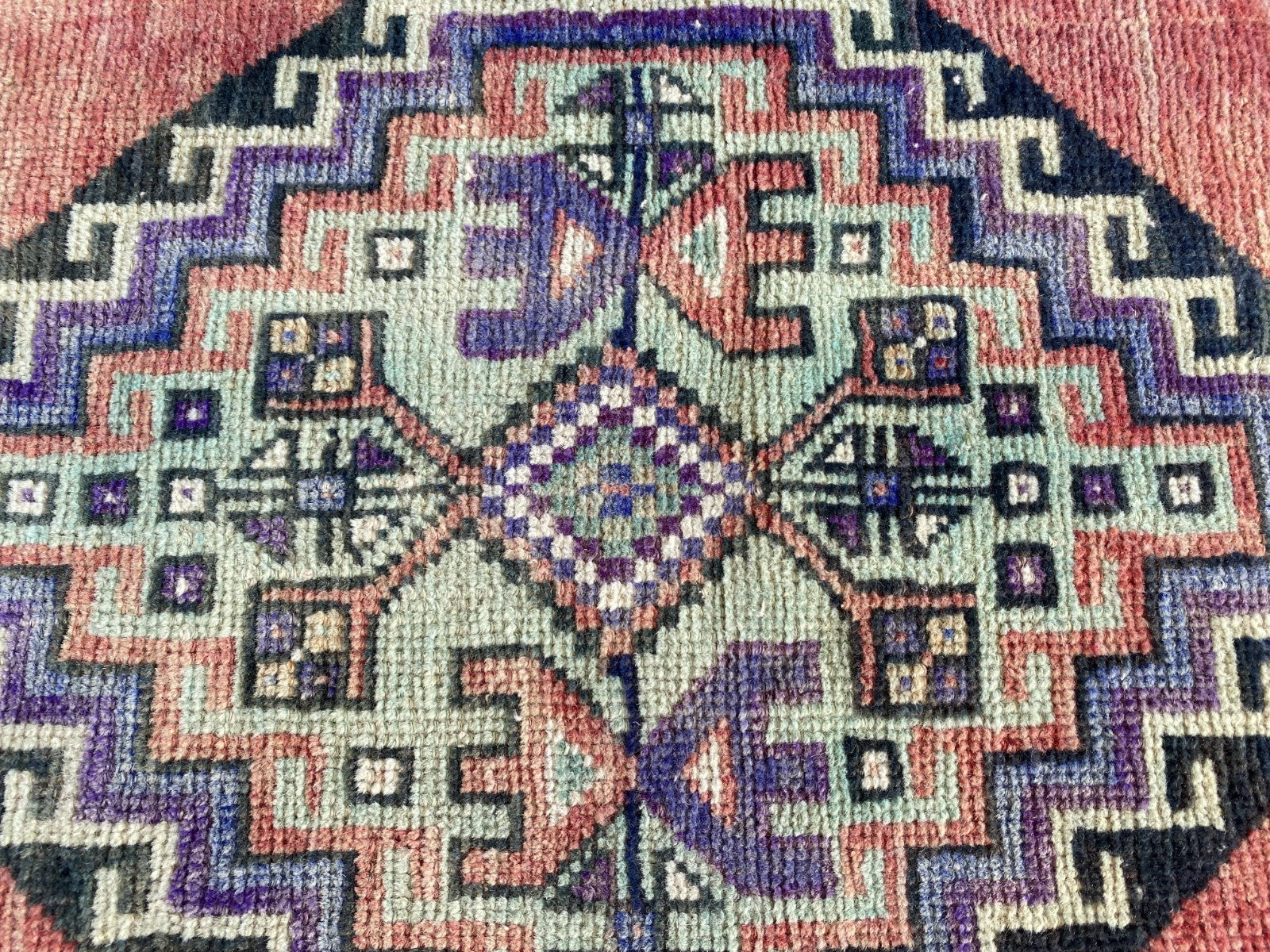 3x6 ft Vintage Turkish Rug Red Blue Farmhouse Oriental Medallion Tribal Area Rug