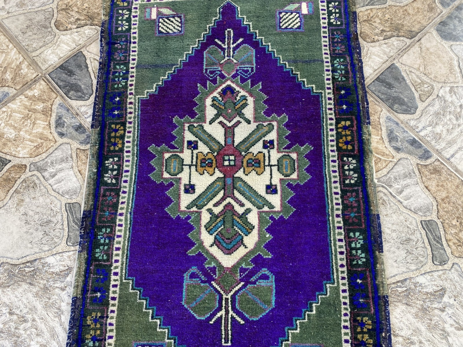 Handmade Vintage Anatolian Rug 1.7x3.3 Tribal Wool Turkish Small Purple Carpet