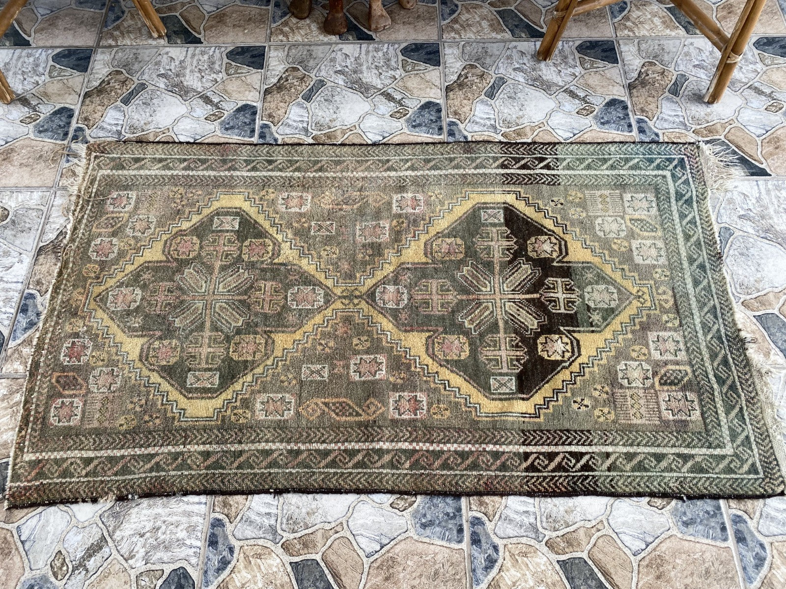 Vintage Persian Beluch Rug, Small Tribal Wool Handmade Oriental Carpet 2.6x4.5ft