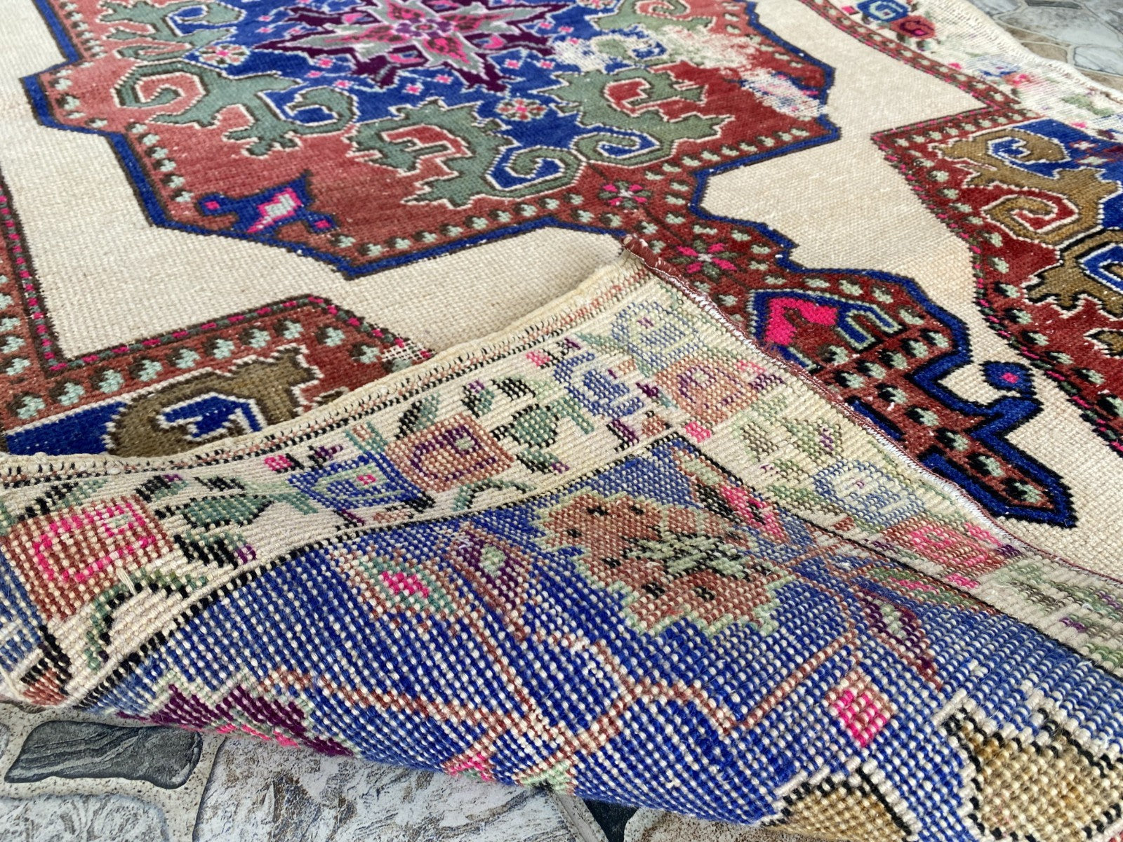 Vintage Turkish Area Rug | 4.3 x 7.3 ft Hand-Knotted Wool Distressed Antique Rug